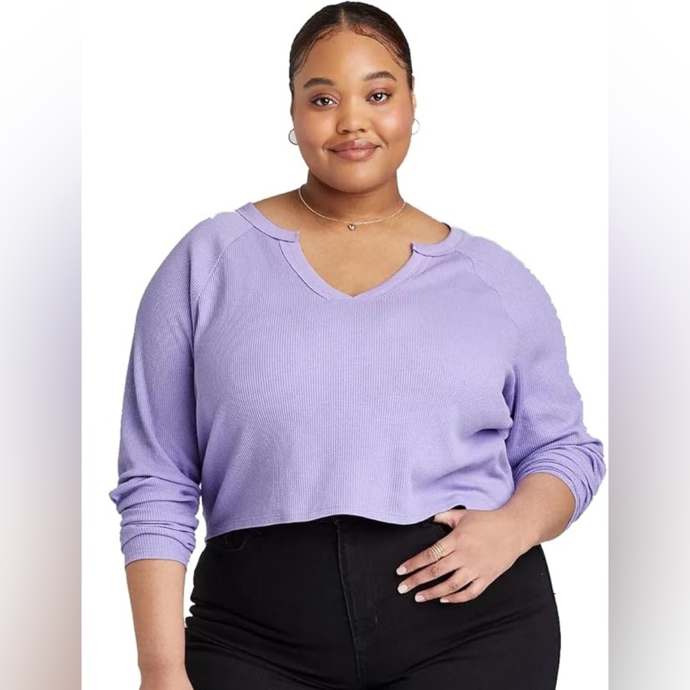 Wild Fable Lilac Purple Cropped Waffle Long Sleeve Large‎
